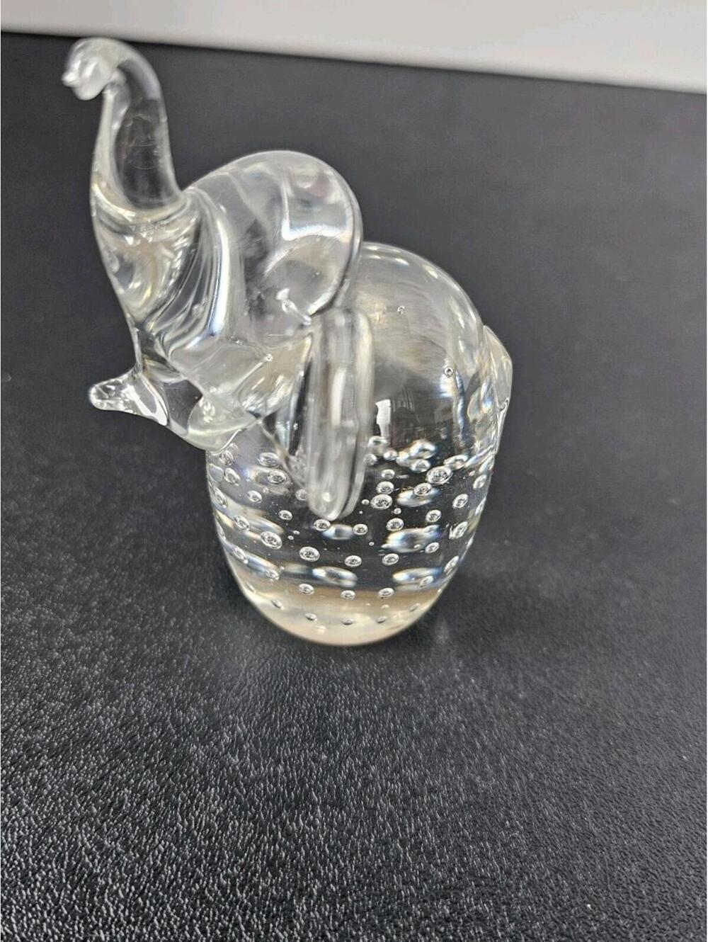 Art Glass Elephant Figurine Paperweight Clear Controlled Bubble 3.5”